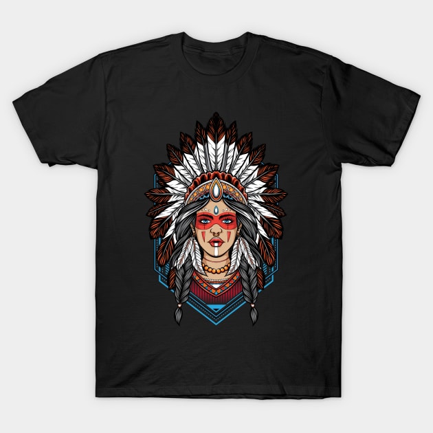 Warrior indian girl tribal T-Shirt by Pixel Poetry